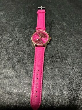 Women's Hot Pink Leather Strap Fashion Watch